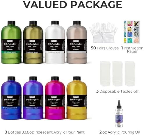 Nicpro 8 Colors 33.8 oz Large Bulk Iridescent Acrylic Pouring Paint Kit