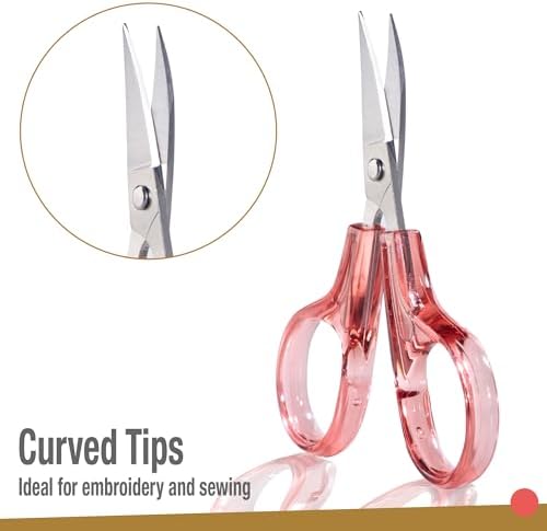 Beaditive Detail Craft Scissors Set (2 pcs) Curved and Straight, Sharp, Compact | Sewing, Embroidery, Paper Cutting, Crafting | Stainless Steel | Protective Cover (Blue&Pink)