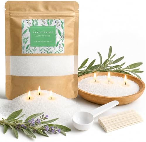 KEARLGMBH Candle Sand with Wick, 1.1IB Sage Scented Candle Pearled Wax, Candle Making Kit, Refillable Candle Sand kit for Home Decor Outdoor Wedding Centerpiece