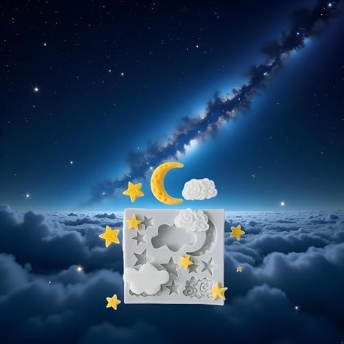 2 Pieces Moon and Stars Silicone Mold for Chocolate, Candy Chocolate Fondant Polymer Clay Molds for Cake Decorating, DIY Baking, Cupcake, Cookie, Soap and Candle Making Supplies