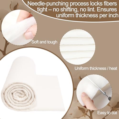 Natural Cotton Batting for Quilting - 150g/m² Lightweight, 40"x40" - Crafting Material for Blankets, DIY Projects, Home Decor