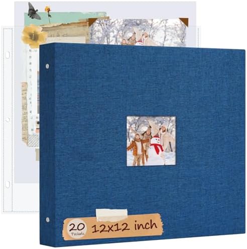 12x12 Inch Large Scrapbook Photo Album, 3 Ring Binder- Navy