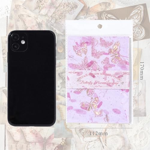 144PCS Vintage Scrapbook Paper Textured Journaling Scrapbooking Supplies Kit Hollow Out Decorative Craft Paper Assorted for Bullet Junk Journals Card Making Craft DIY, Paper Butterflies