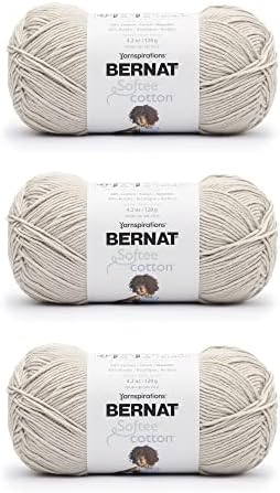 Bernat Softee Cotton Yarn for Crocheting Soft, Feather Gray, 3-Pack