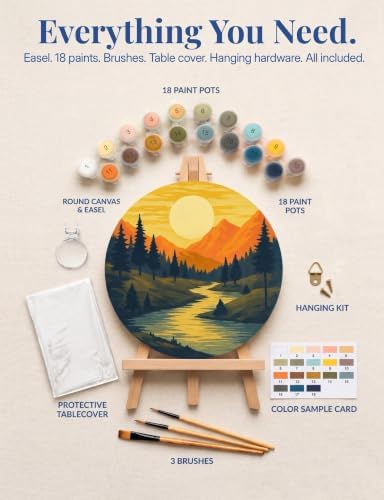 KularStock Couples Paint by Numbers Kit for Adults, Date Night Painting Kit, 2 Pack Framed Round Canvases with Easels, DIY Paint Kit for Two Adults, Beginner Acrylic Painting Set