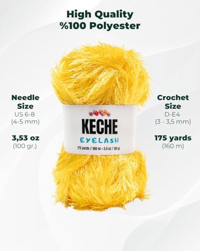 Eyelash Fun Fur Yarn - Premium Soft Crochet Yarn DIY Hand Knitting 100% Polyester 175 Yds 3.53 Oz (Pack of 3) - Dark Yellow
