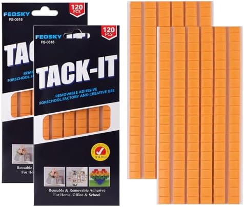 Feosky Adhesive Poster Sticky Tack Putty, Reusable and Removable Adhesive Putty, Mounting Putty for displaying Wall Paintings, Picture, Decoration, Crafts (Orange, Pack of 2)