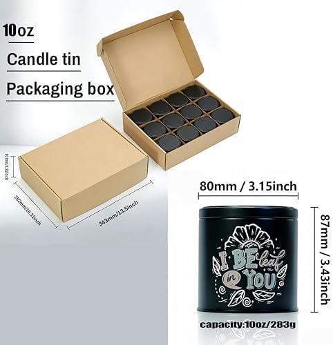 12 Pack 10 oz Candle Tins with Lids – Empty Candle cans for Candle Making, Black Decorative Candle Tins with Inspirational Quotes, Metal Candle Containers Making Supplies for Home DIY & Small Business