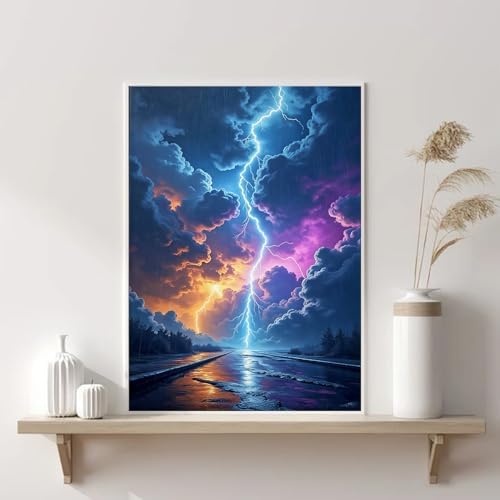 VeGuude Diamond Art Kits for Adults,Colorful Lightning 5D Diamond Painting Dots Art Kits for Adults Beginner, DIY Full Round Gem Crystal Art Paint by Diamond,for Home Wall Decor 12x16 inch