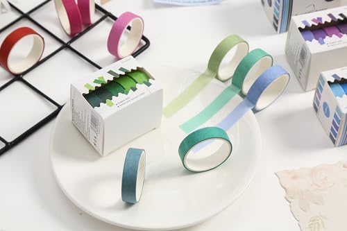 Solid Color Washi Tape Set - 5 Rolls Gradient Rainbow Adhesive Tapes Pastel Arts Decorative Masking Tape Sets for Craft, Kids, Scrapbook, DIY, Gift Wrapping (1-Rose Sunset)
