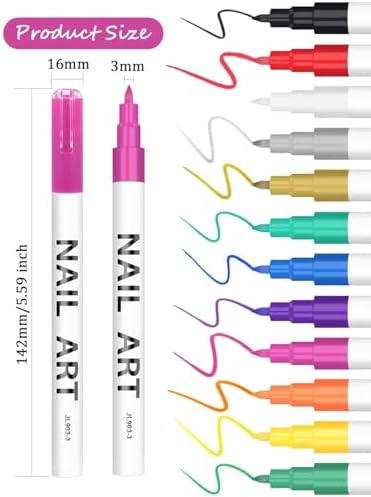 Kalolary 3D Nail Art Pens Set 12 Color Nail Art Marker Graffiti Dotting Pen