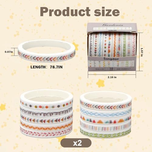10 Rolls Sparkling Washi Tape Set - Decorative Gold Foil Tapes for Journals, Scrapbooks, DIY Crafts, and Gift Wrapping