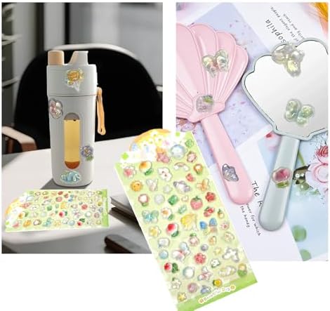 3D Cute Stickers Cartoon Butterfly Flowers Green Fruit Puff Stickers Kawaii Mini Puffy 3D Reusable Puffy for Scrapbooks Planner Journals Laptops Phone Case Decoration