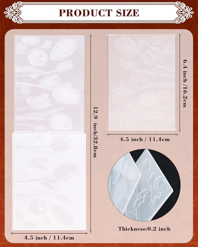 FIVEIZERO 3D Tulip Embossing Folder for Card Making, 6.4'' x 4.5'' Deep Relief Embossing Template, Spring Floral Pattern for Card Making, Scrapbook, Photo Album & DIY Crafts