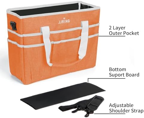 JJRING Craft Organizer Tote Bag Large Art Storage Caddy Orange | With Multiple Pockets For Sewing, Scrapbooking, School, Medical, And Office Supplies