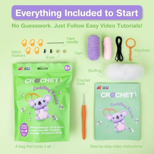 Avenir Crochet Kit for Beginners, Koala Animal Keychain Craft Set