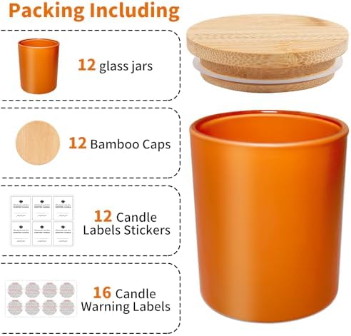 SUPMIND 10oz Fall Glass Candle Jars with Lids,12pcs for Candle Making
