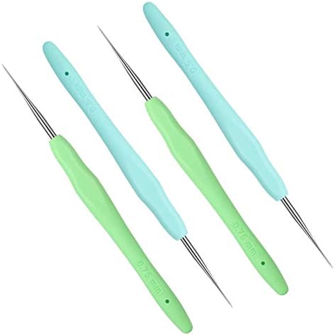 WILLBOND 4 Pcs Dreadlock Crochet Hooks, 0.5 mm 0.75 mm, Green, Mint Green