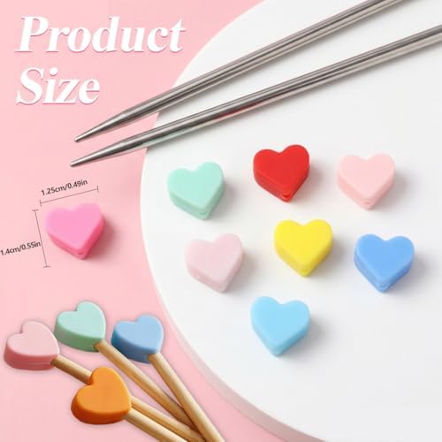 ZZXLLRO 20Pcs Heart Knitting Needle Stoppers Silicone Point Protectors Accessories Fit Size 2.5-13 (3mm-9mm) for All Different Needle Materials
