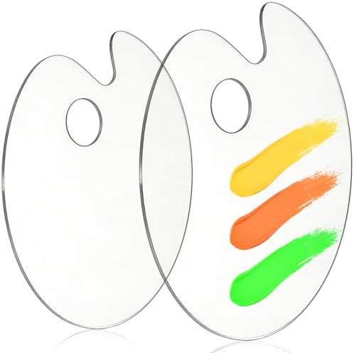 2Pcs Acrylic Clear Paint Palette with Thumb Hole,11.8 x 7.9+9.8 x 5.9In