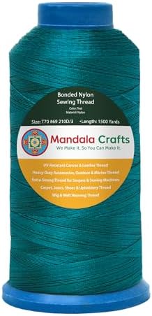 Mandala Crafts Size 69 210D T70 Teal Bonded Nylon Thread, 1500 YDs