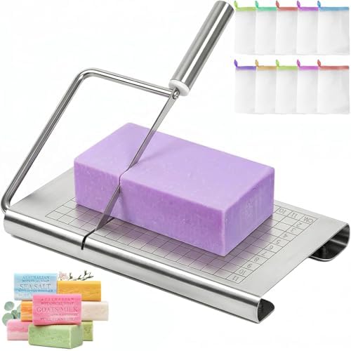 Soap Cutter for Handmade Soap,Stainless Steel Soap Cutters with Scale for Soap Making Loaf Slicer, DIY Craft Soap, Candle.Includes 10 soap Bags,for Families & Small soap Shops