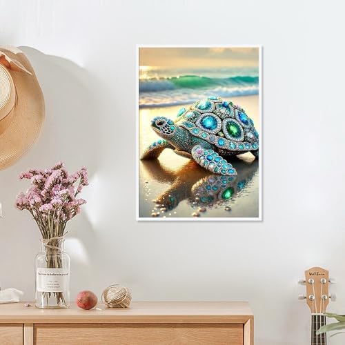 MVVMTOP Diamond Painting Kit for Adults 5D DIY Turtle on the Beach Full Drill Round Diamond Art Kits for Beginners Crystal Rhinestone Embroidery Painting Home Wall Decor Gift