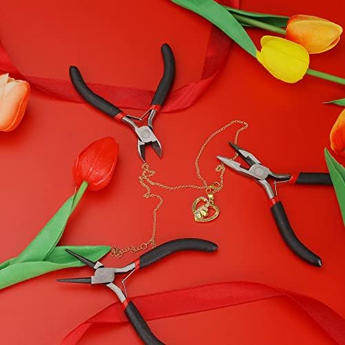 URSKYTOUS 4Pcs Jewelry Pliers Set Jewelry Making Pliers Tools Kit Include Jewelry Making Needle Nose Chain Nose Round Bent Pliers Wire Cutter for Bracelet Beading Craft Jewelry Making Supplies (Black)