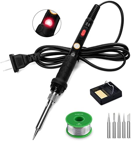 Soldering Iron Kit, 60W 110V Soldering Irons, Adjustable Temperature Soldering Welding Tool Kit with Extra 5pcs Tips, Stand, Sponge, Solder Wire