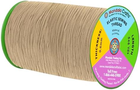 Mandala Crafts 0.6mm Khaki Shirring Elastic Thread for Sewing, 546 Yards