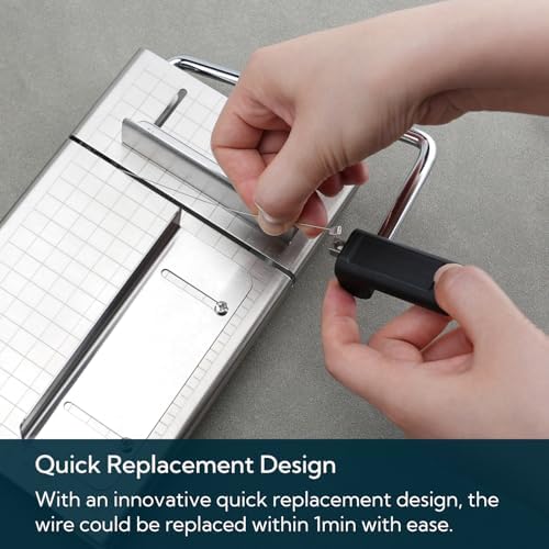 KITCHENDAO Replaceable Wire Soap Cutter,Stainless Steel Tightness Adjustable Soap Slicer with Thickness Guide, Non-Slip Base, with 2 Extra Wires and 1 Screwdriver