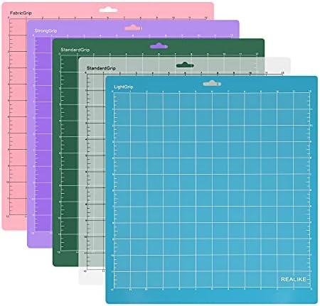 REALIKE Variety Cutting Mat Compatible with Cricut Maker 4/Maker 3/Maker/Explore 4/3/Air 2/Air, StandardGrip/LightGrip/StrongGrip/FabricGrip Multiple Adhesive 12x12 inch Cut Mats for 5 Pack