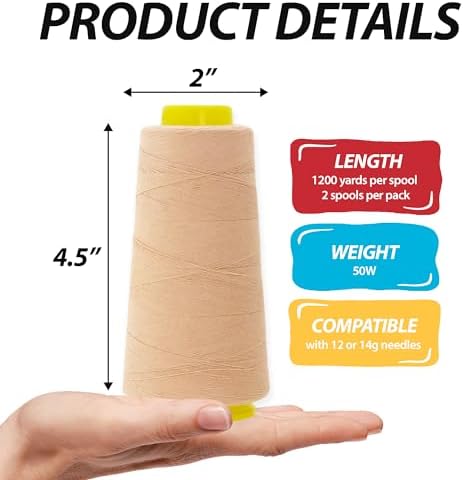 Mandala Crafts Tan Mercerized Cotton Thread Cones for Sewing Quilting