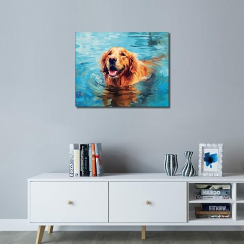 TUMOVO Paint by Number for Adults on Canvas - Puppy and Dog DIY Craft Kit - Animal-Themed Adult Paint-by-Number - 16x20 Inch (Framed)