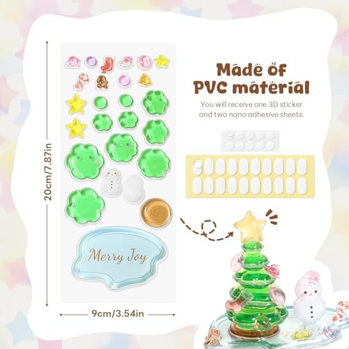 3D Resin Stickers Desktop Ornament Kit, Clover DIY Stackable Christmas Tree & Snowman Decorations, Cute Resin Stickers for Phone/Scrapbook Water Bottles, Laptops, Build Mini Figurine Set for Desk