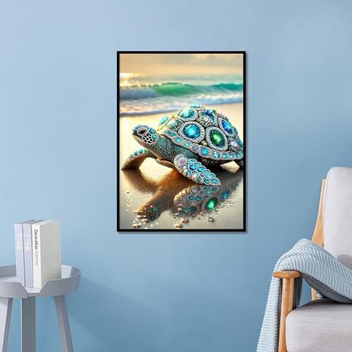 MVVMTOP Diamond Painting Kit for Adults 5D DIY Turtle on the Beach Full Drill Round Diamond Art Kits for Beginners Crystal Rhinestone Embroidery Painting Home Wall Decor Gift