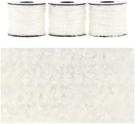 Artisanal Yarn Collection Multifiber Fancy Yarn for Knitting Crocheting Crafts DIY, Set of 3 Rolls (White with Transparent Beads)