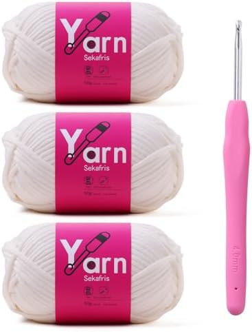 Crochet Yarn 150g/163.5yds Cotton Yarn for Crocheting - Crochet Knitting Yarn for Beginners with Easy-to-See Stitches - Yarn for Crocheting - Parfait Chunky Yarn -Cotton-Nylon Blend (White)