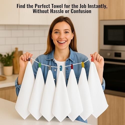 Flour Sack Towels| Tea Towel for Crafts| Kitchen Towels Cotton Blank Towel for Embroidery Baking Bread Proofing Linen Cover | Super Absorbent Dish Towels with Color Hanging Loops 7 Pack 28"x28" White