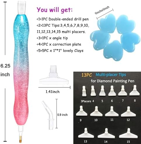 Praise V Do Diamond Art Painting Accessories Tool Kit Drill Pen for Adult, 5D Diamond Painting Drill Pen Stylus Tips Placers Heads SkyBluePink
