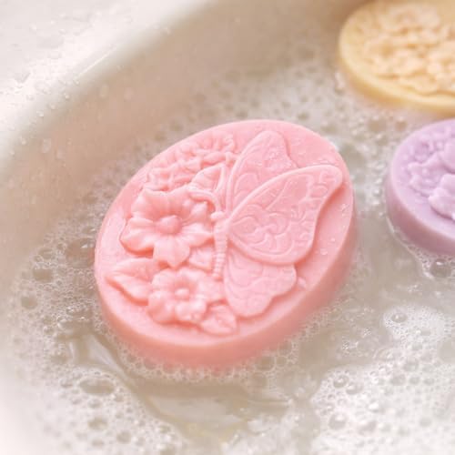 2Pack Flower Soap Molds Butterfly Silicone Mold Flower Butterfly Handmade Soap Mould Flowers Silicone Molds Candle Mold for Wax Soap Candle Lotion Bath Bombs Resin Ice Cube Cake Chocolate Candy Pastry