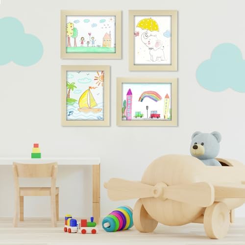 [2-Pack] Kids Art Frames, 8.5x11 Front Opening Kids Artwork Frames Changeable, Ivory Artwork Display Storage Frame for Wall, Holds 50 Pcs, for 3D Picture, Crafts, Children Drawing, Hanging Art,