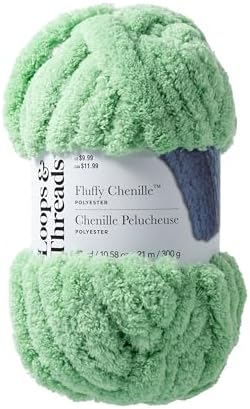 Loops & Threads Fluffy Chenille Yarn - Yarn for Knitting, Crochet, Weaving, and Arts & Crafts - Green, Polyester, 10.58 oz