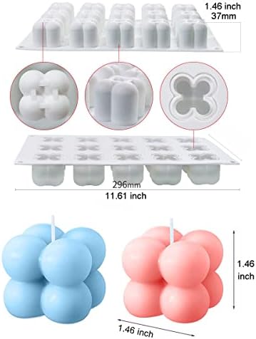 Konrisa 3D Bubble Candle Molds, 15 Cavity Cube Silicone Molds for Candles Making Soy Wax, Bubble Cake Molds for Baking Chocolate Dessert Cheesecake Mousse Cake Jelly Pudding