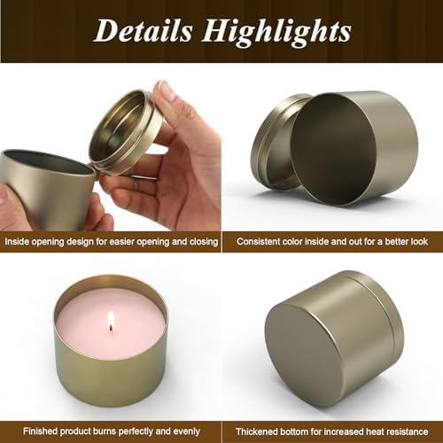 PCREGPAE 4OZ Champange Candle Tins Cans with Lids，Wicks for Making Candles