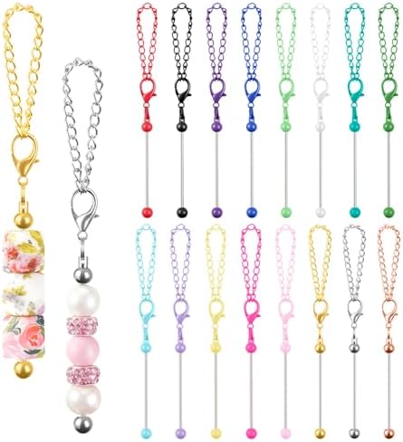 16PCS Beadable Keychain Bar Bulk, Metal Blank Beaded Keychain Bar for Beads DIY Crafts Charms Jewelry Making Supplies