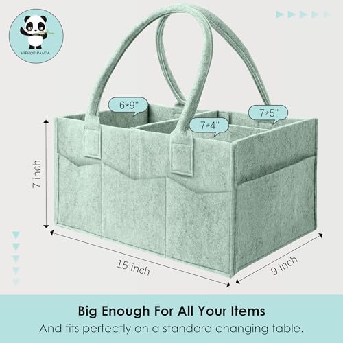 HIPHOP PANDA 2-Pack Diaper Caddy Organizer - Nursery Storage Bin & Car Organizer for Diapers, Wipes, and Baby Essentials - Dual-Color Solid Set (Grey/Green), Regular Size