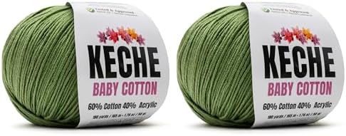 Keche Baby Cotton, 60% Cotton 40% Acrylic Yarn, Soft Cotton Yarn for Crochet and Knitting, Amigurumi Yarn 4 Skeins/Balls [1.76 Oz (50g) / 180 Yrds (165m)] x 2 Olive Green