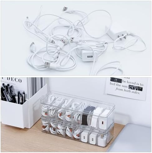 Plastic Cord Storage Organizer for Desk Drawer, Clear, with Lid