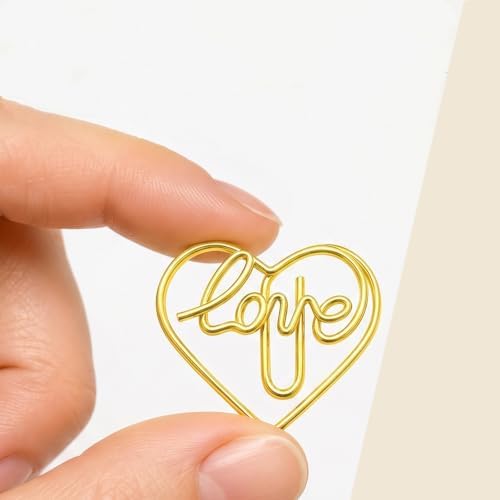 Cute Gold Love Heart Paper Clips 100 Pcs, Planner Bookmark Clips